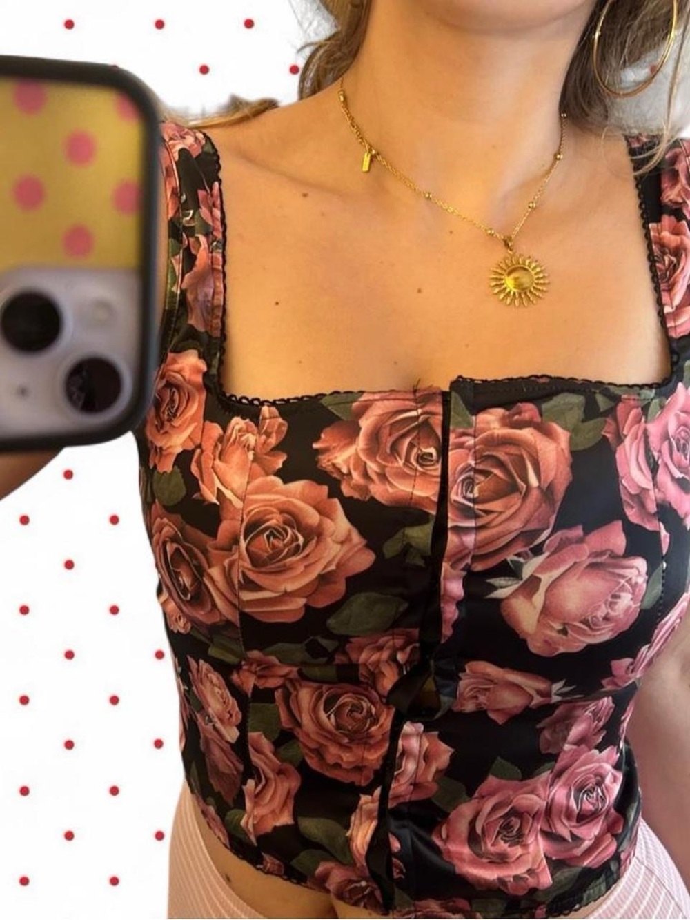 Floral Square-Neck Crop Top in Pink Rose